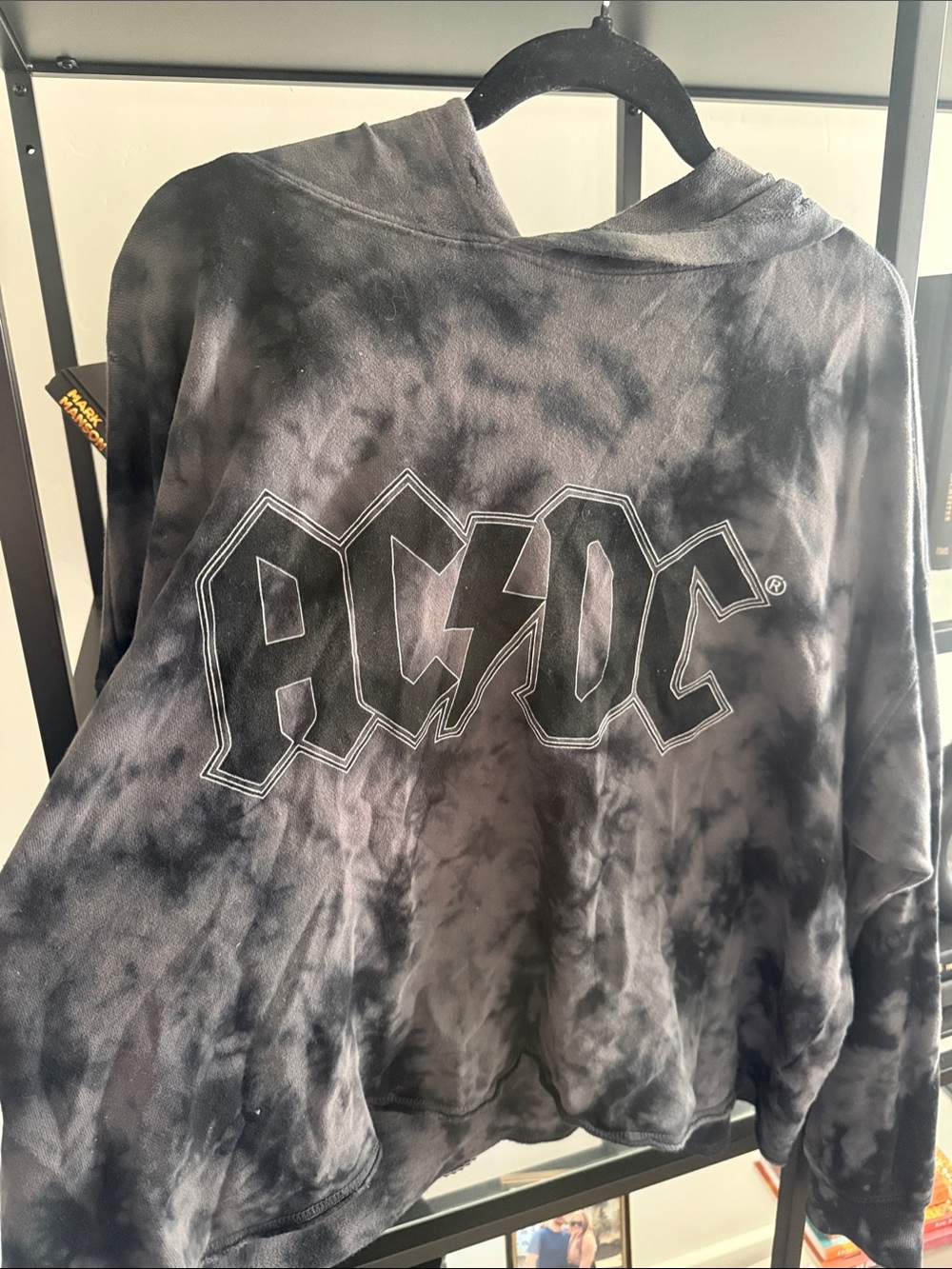 AC/DC Black & Gray Tie-Dye Pullover Hoodie with Logo-  cropped